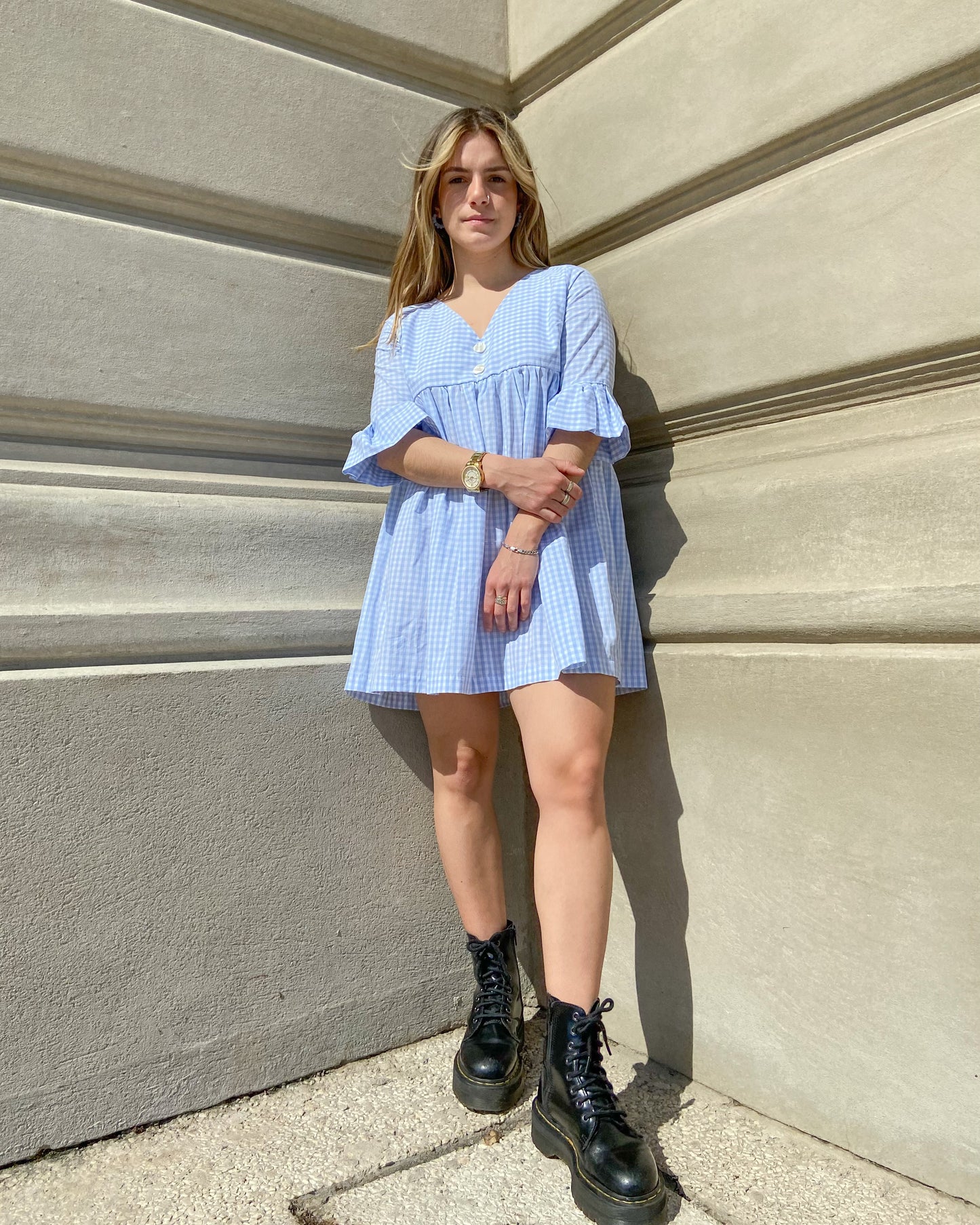 Vestido Cuadrillé Celeste
