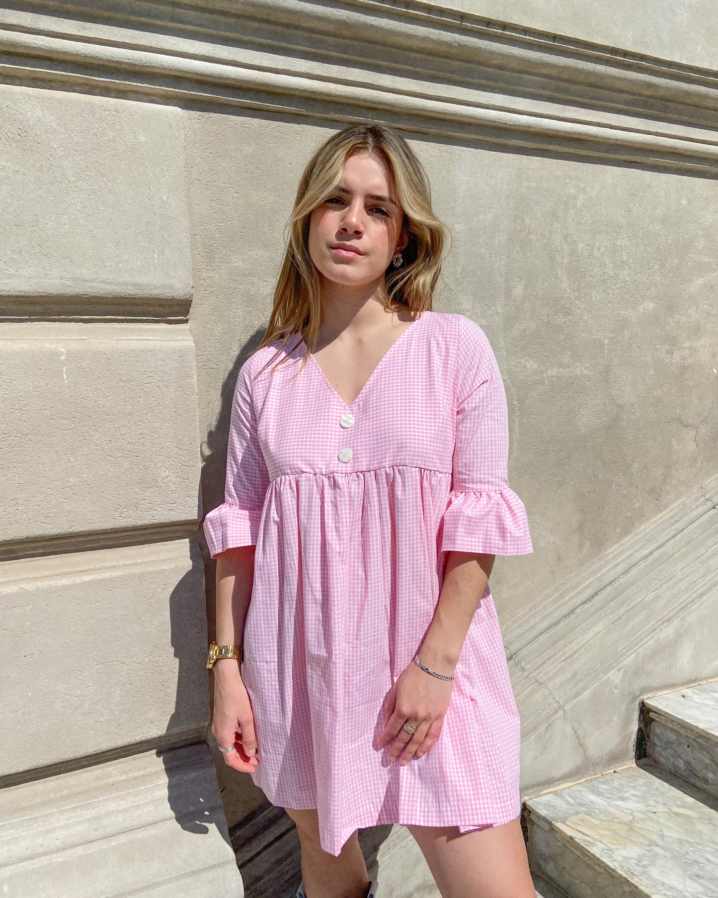 Vestido Cuadrillé Rosa