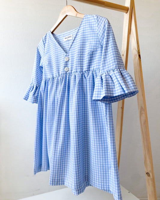Vestido Cuadrillé Celeste