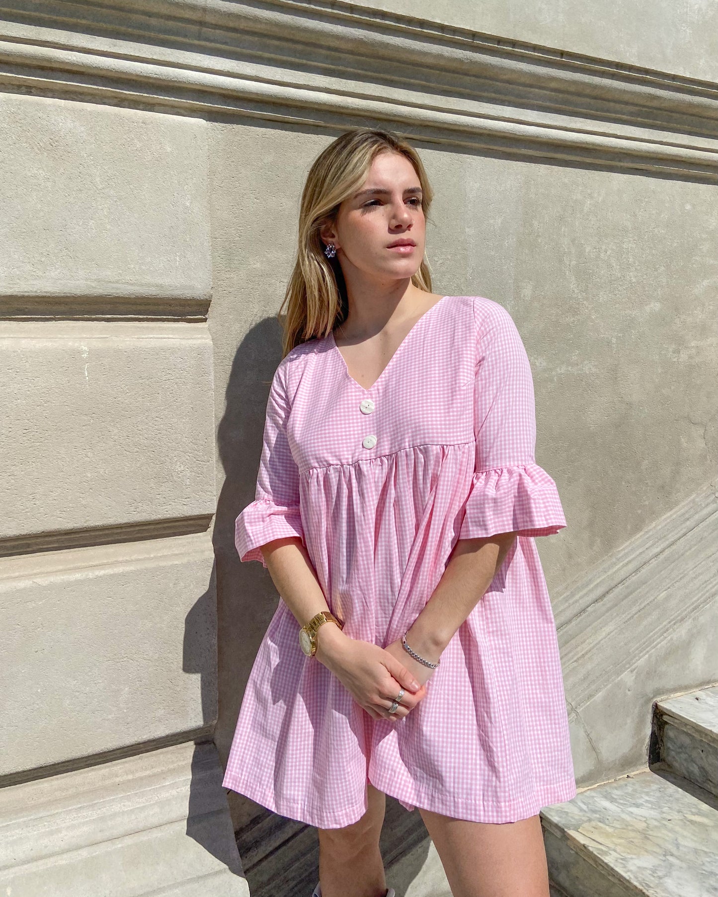 Vestido Cuadrillé Rosa