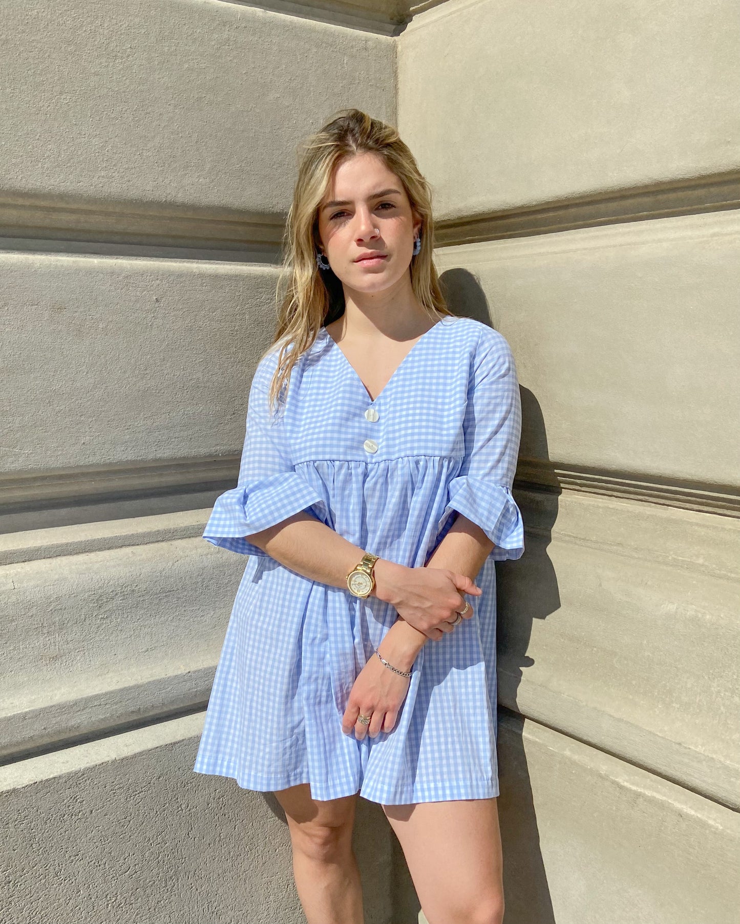 Vestido Cuadrillé Celeste